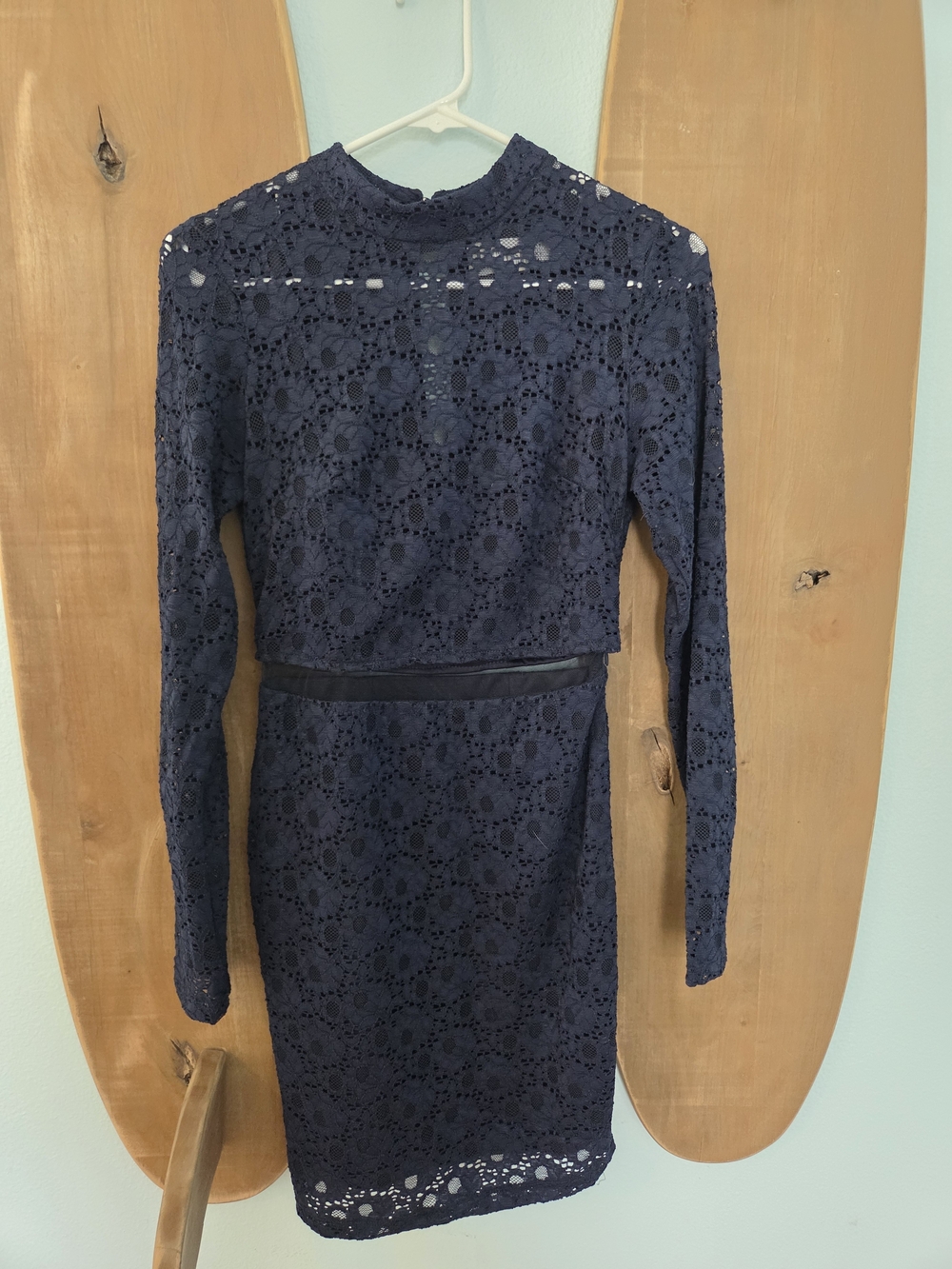 Classic Navy Lace Long-Sleeve Mini Dress